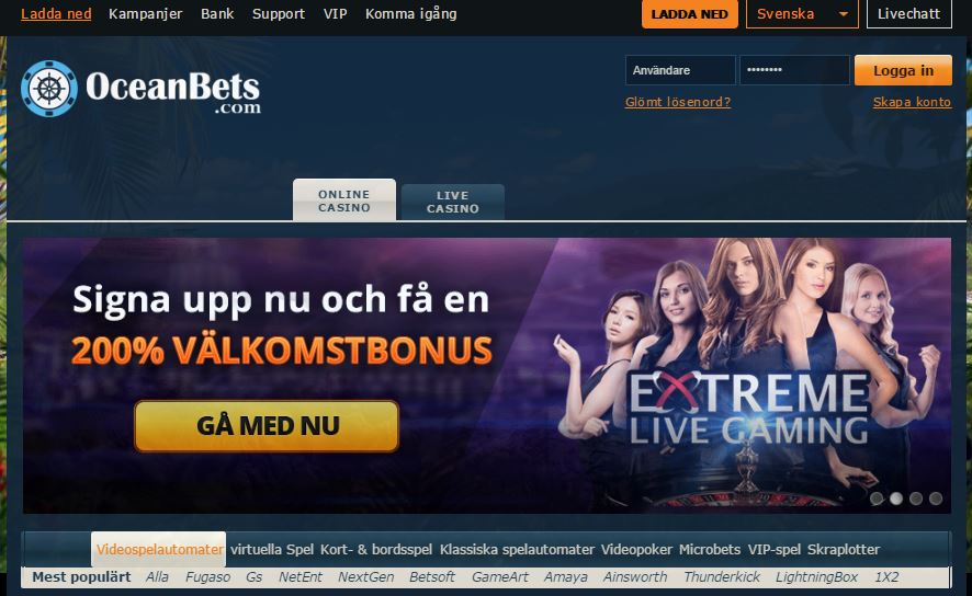 Ocean Bets's hemsida