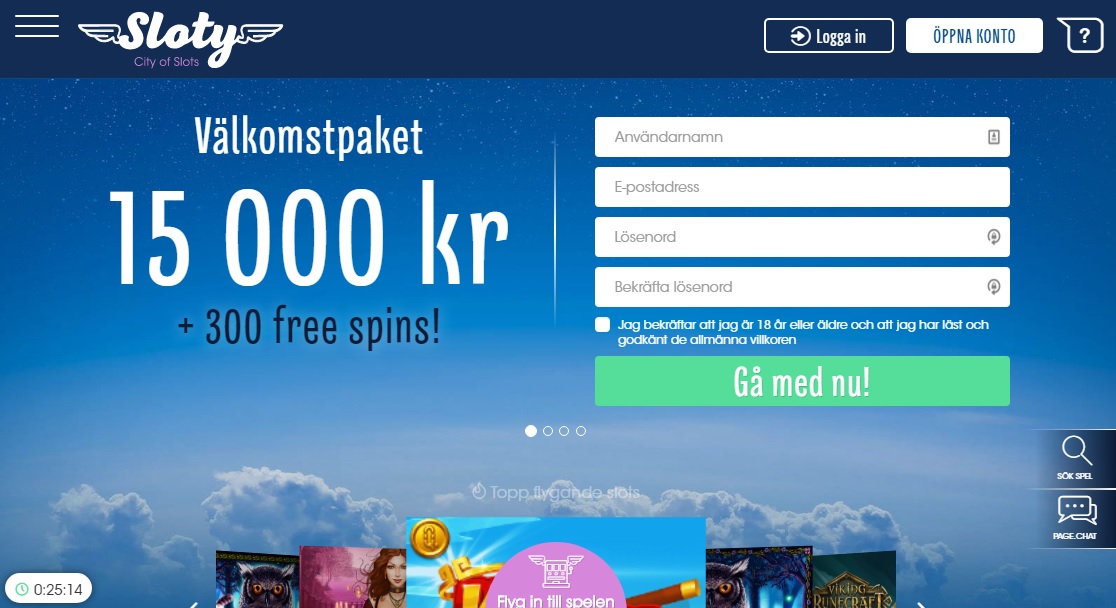 Sloty Casino's hemsida