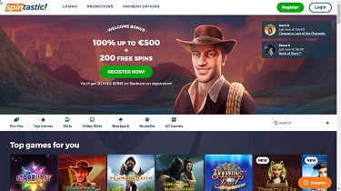 Spintastic Casino's hemsida